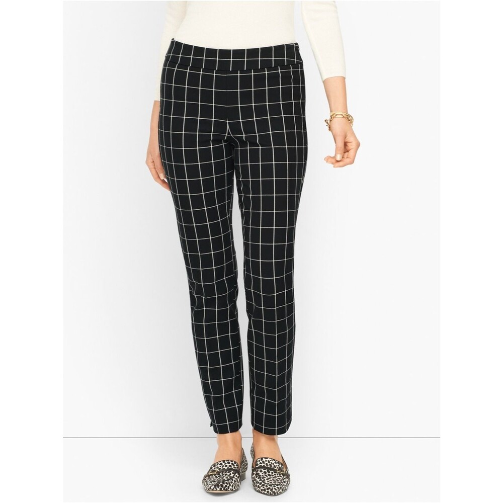 Talbots Black Windowpane Ponte Knit Slim Ankle Pants Casual Stretch 2